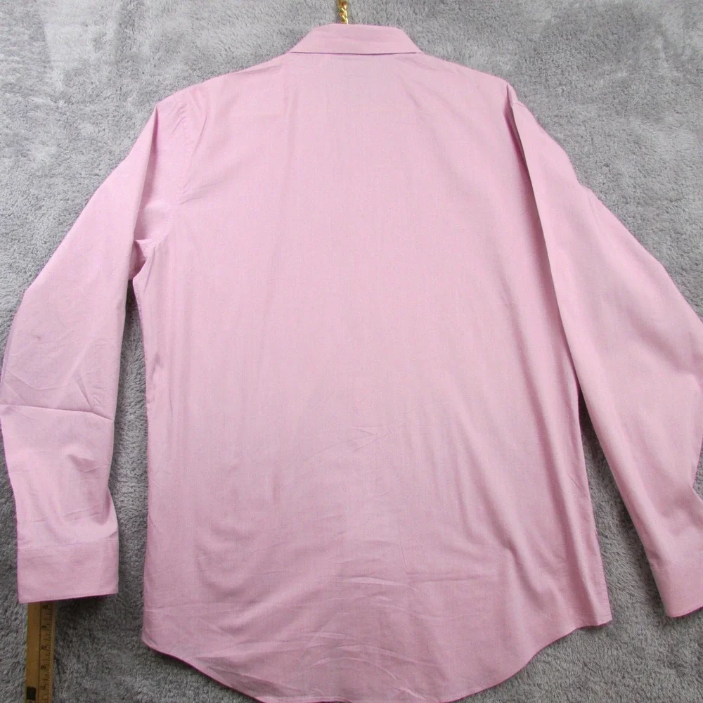 Kenneth Cole Reaction Shirt Mens 17 34/35 Pink Check Slim Stretch Long Sleeve‎